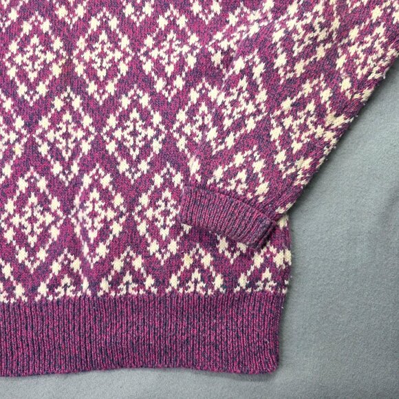 Vintage Woolrich Sweater Womens L Pink Blue Wool Fair Isle Diamond Boatneck 90s - Picture 2 of 8
